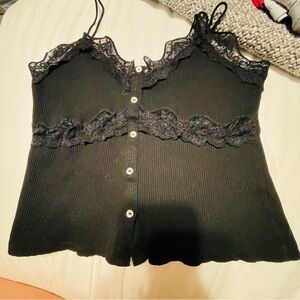 Zara Black Lace Button-Up Camisole